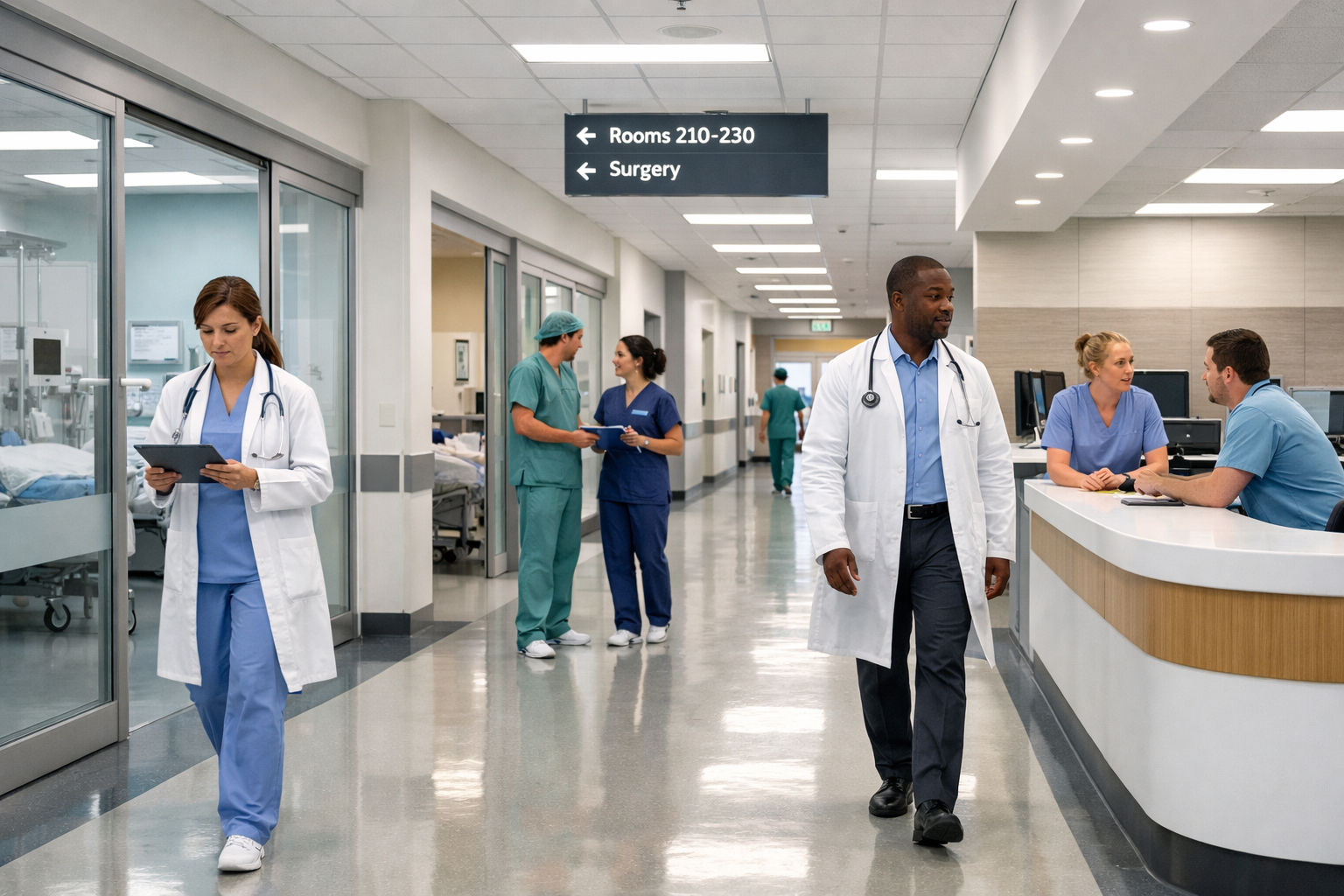 Clean and modern clinical facility corridor