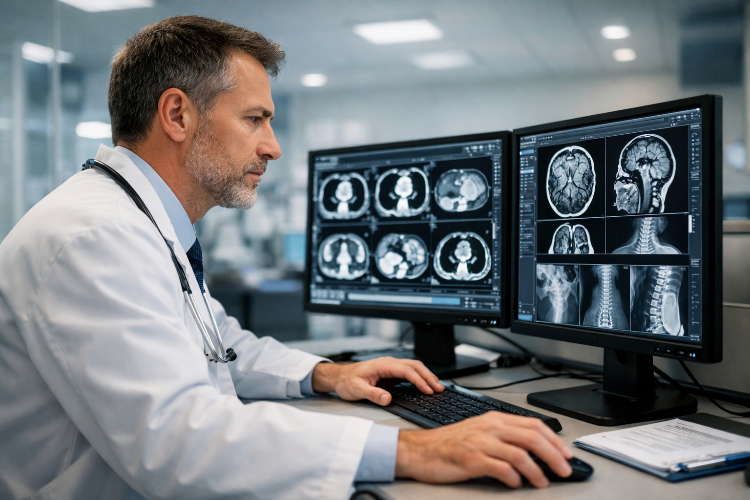 Physician reviewing diagnostic imaging